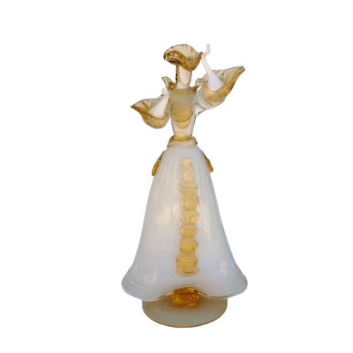 Mid Century Murano Art Glass Amber White Couple Goldoni Venetian Figurines