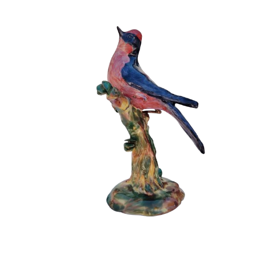 Hand Painted Italian Red Tanager Bird on Branch