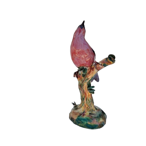 Hand Painted Italian Red Tanager Bird on Branch