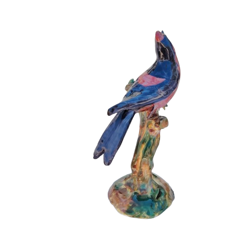 Hand Painted Italian Red Tanager Bird on Branch
