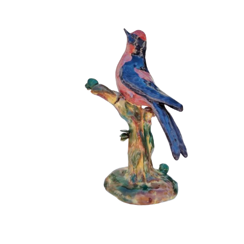 Hand Painted Italian Red Tanager Bird on Branch