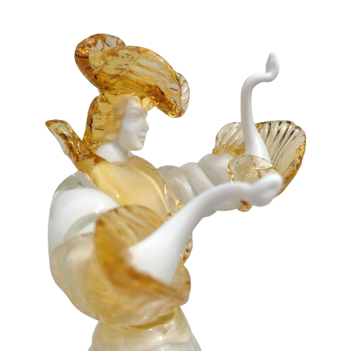Mid Century Murano Art Glass Amber White Couple Goldoni Venetian Figurines