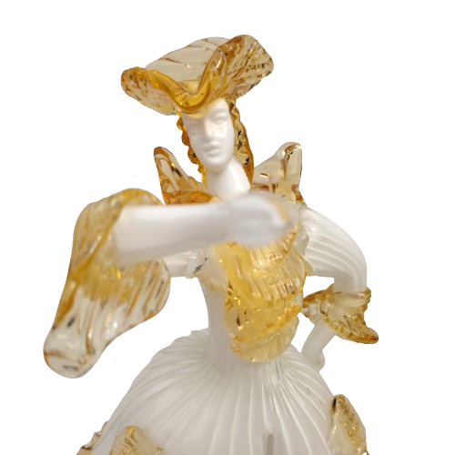 Mid Century Murano Art Glass Amber White Couple Goldoni Venetian Figurines
