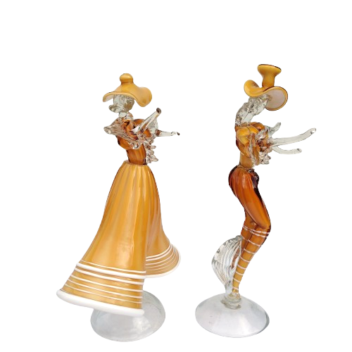 Mid Century Murano Art Glass Amber Couple Goldoni Venetian Figurines