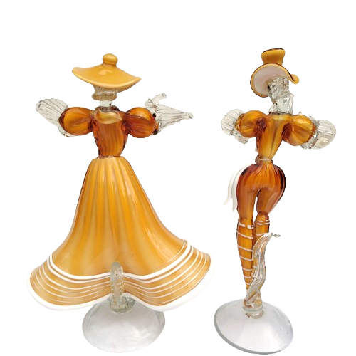 Mid Century Murano Art Glass Amber Couple Goldoni Venetian Figurines