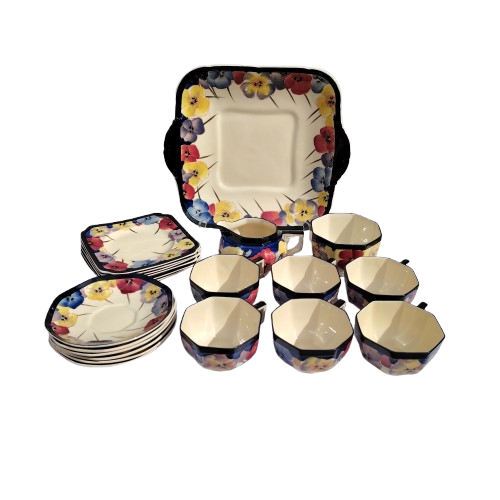 Royal Doulton Art Deco Pansy D4049 Tea Set