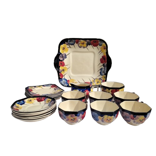 Royal Doulton Art Deco Pansy D4049 Tea Set