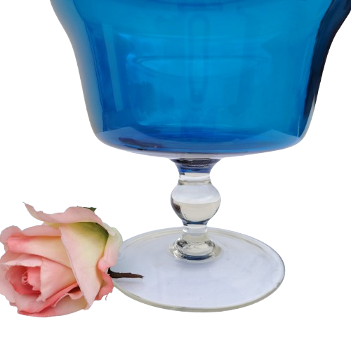 Italian Empoli glass transparent blue candy jar and cover
