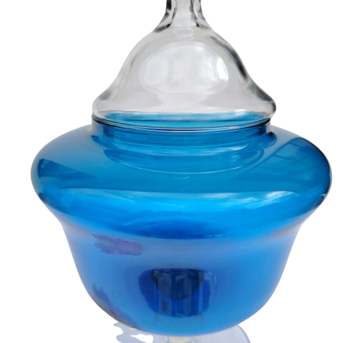 Italian Empoli glass transparent blue candy jar and cover