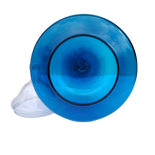Italian Empoli glass transparent blue candy jar and cover