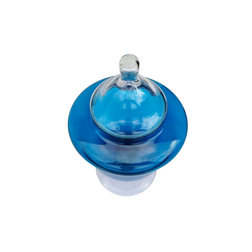 Italian Empoli glass transparent blue candy jar and cover