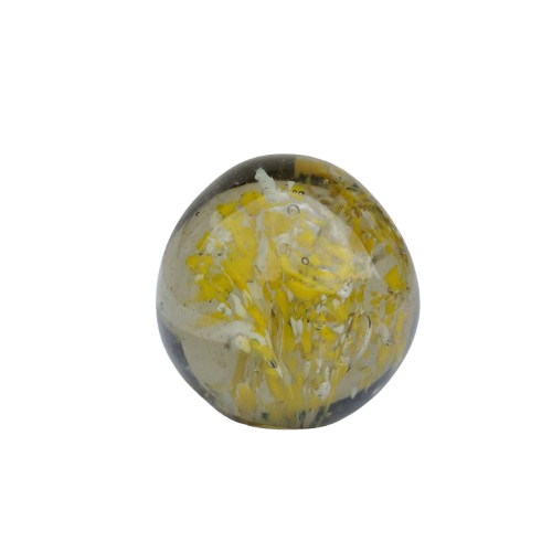 Vintage Round Yellow and White Art Glass Paperweight