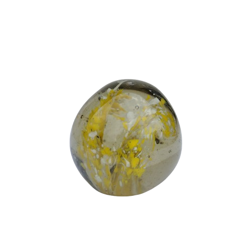 Vintage Round Yellow and White Art Glass Paperweight