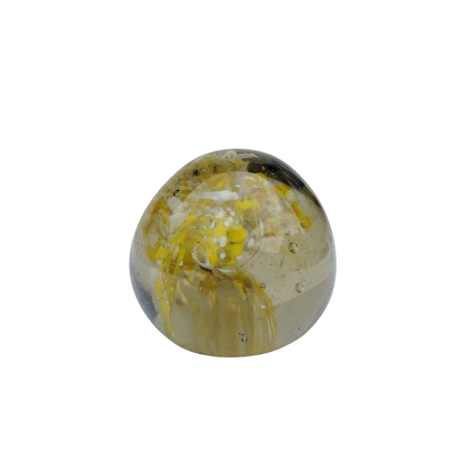 Vintage Round Yellow and White Art Glass Paperweight