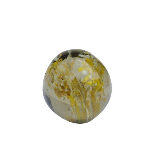 Vintage Round Yellow and White Art Glass Paperweight