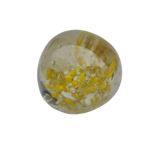 Vintage Round Yellow and White Art Glass Paperweight