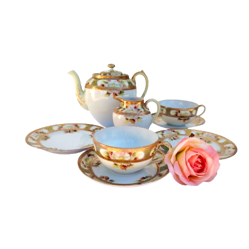 Nippon Bone China with Flowers Gold Trim Tea Set