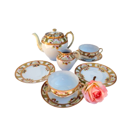 Nippon Bone China with Flowers Gold Trim Tea Set