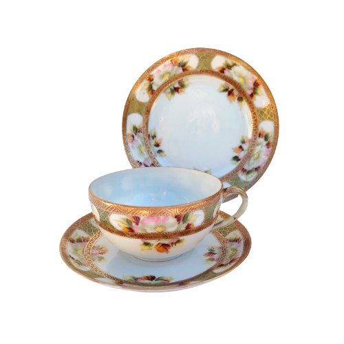 Nippon Bone China with Flowers Gold Trim Tea Set