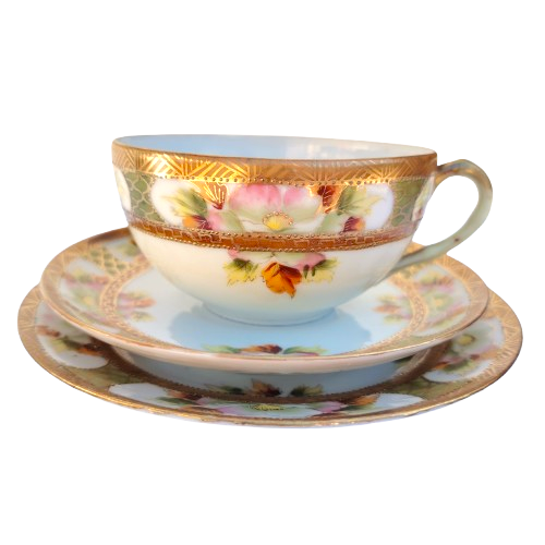 Nippon Bone China with Flowers Gold Trim Tea Set