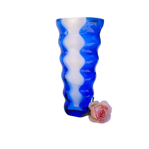 Czech Libera Blue and White Sommerso Art Glass Vase