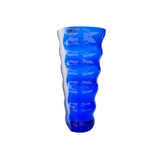 Czech Libera Blue and White Sommerso Art Glass Vase