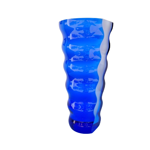 Czech Libera Blue and White Sommerso Art Glass Vase