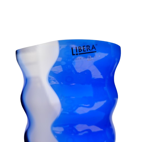 Czech Libera Blue and White Sommerso Art Glass Vase