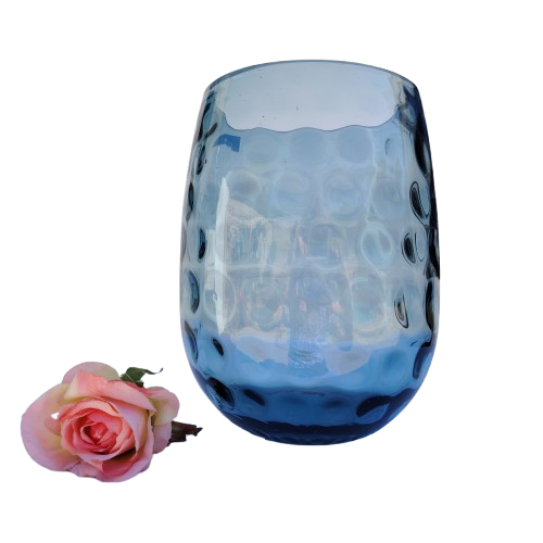 Ice Blue Glass Bubble Optic Thumbprint Round Vase
