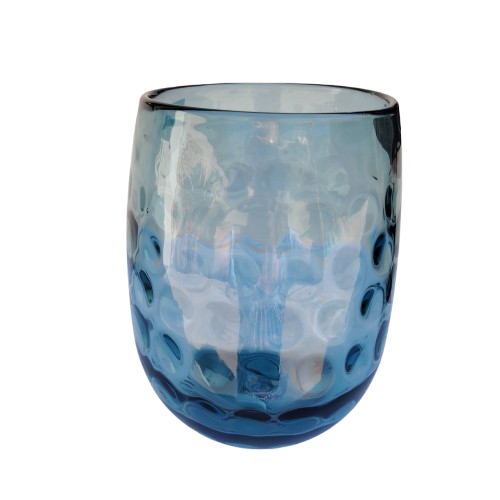 Ice Blue Glass Bubble Optic Thumbprint Round Vase