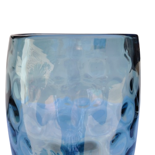 Ice Blue Glass Bubble Optic Thumbprint Round Vase