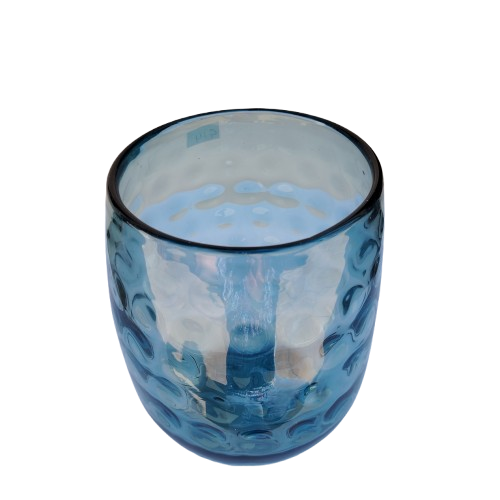 Ice Blue Glass Bubble Optic Thumbprint Round Vase