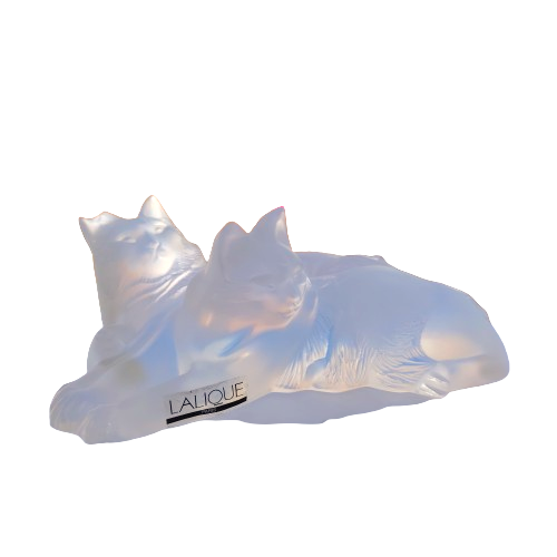 Lalique frosted crystal `Reclining Cats` figurine, designed by Marc Lalique