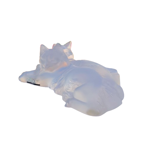 Lalique frosted crystal `Reclining Cats` figurine, designed by Marc Lalique