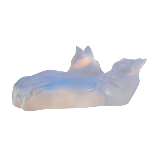 Lalique frosted crystal `Reclining Cats` figurine, designed by Marc Lalique