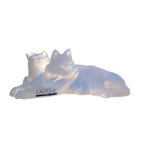 Lalique frosted crystal `Reclining Cats` figurine, designed by Marc Lalique