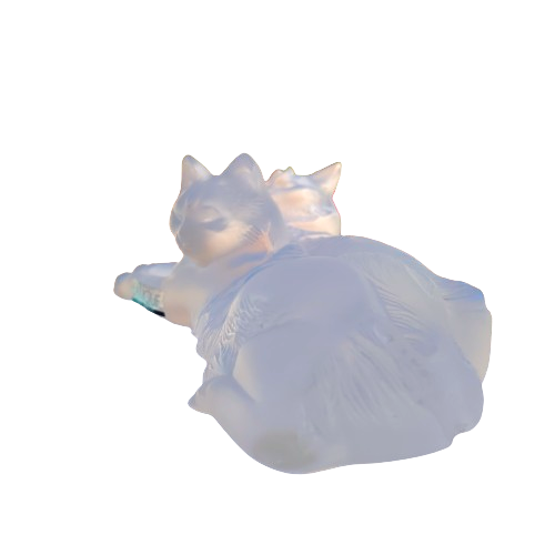 Lalique frosted crystal `Reclining Cats` figurine, designed by Marc Lalique