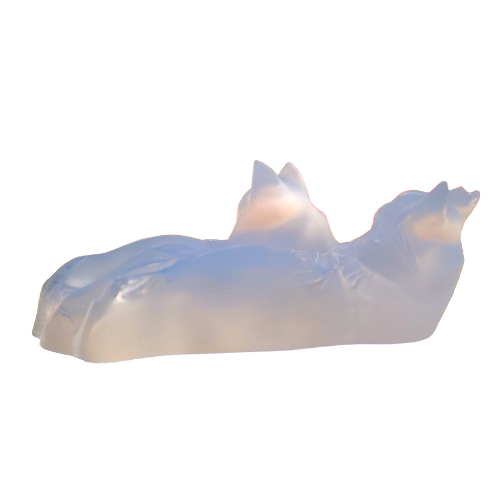 Lalique frosted crystal `Reclining Cats` figurine, designed by Marc Lalique
