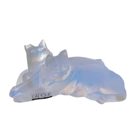 Lalique frosted crystal `Reclining Cats` figurine, designed by Marc Lalique