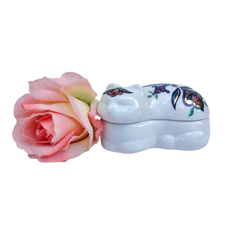 Elizabeth Arden Byzantium Collection Porcelain Cat Trinket Box