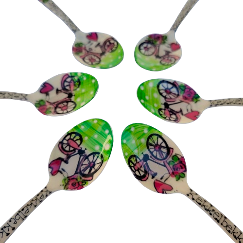 Six Hand Painted Cycling Kekkelbekke Teaspoons