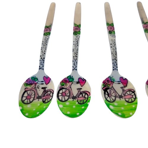 Six Hand Painted Cycling Kekkelbekke Teaspoons