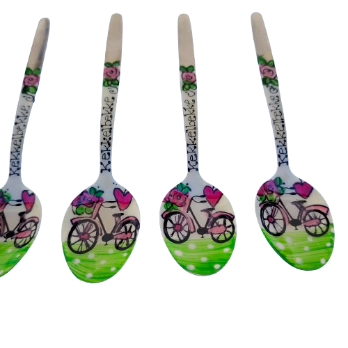 Six Hand Painted Cycling Kekkelbekke Teaspoons