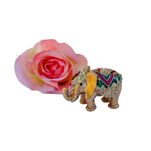 Mini Indian Elephant enamel Pot Hinged Jewelry Box
