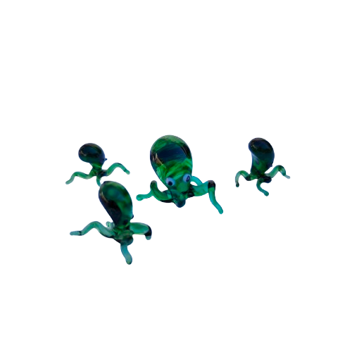 Murano glass green Octopus Family