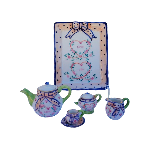 Miniature Porcelain Love Tea Set and Tray
