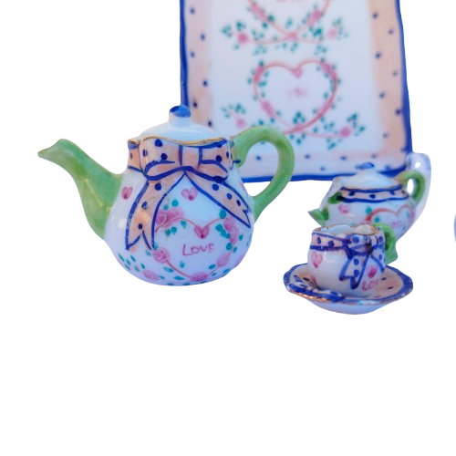 Miniature Porcelain Love Tea Set and Tray
