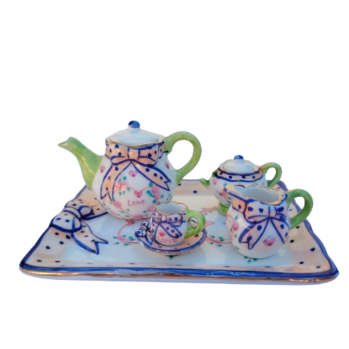Miniature Porcelain Love Tea Set and Tray