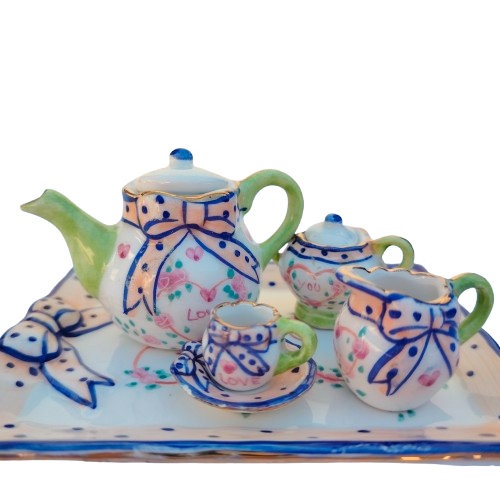 Miniature Porcelain Love Tea Set and Tray