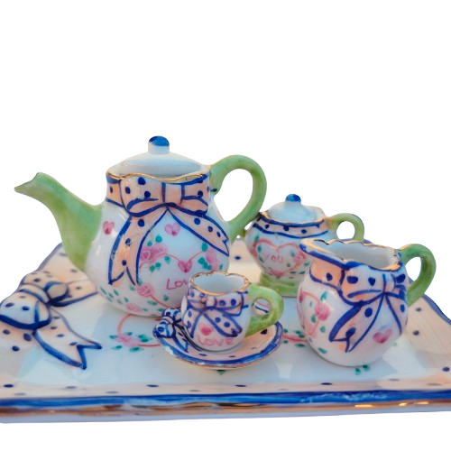 Miniature Porcelain Love Tea Set and Tray